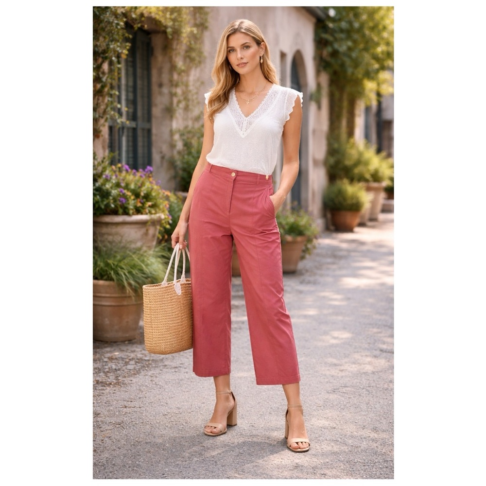 Boden Rothes‎ Seam Detail cropped Trousers pants Sz 8P Petite rose pink dust red